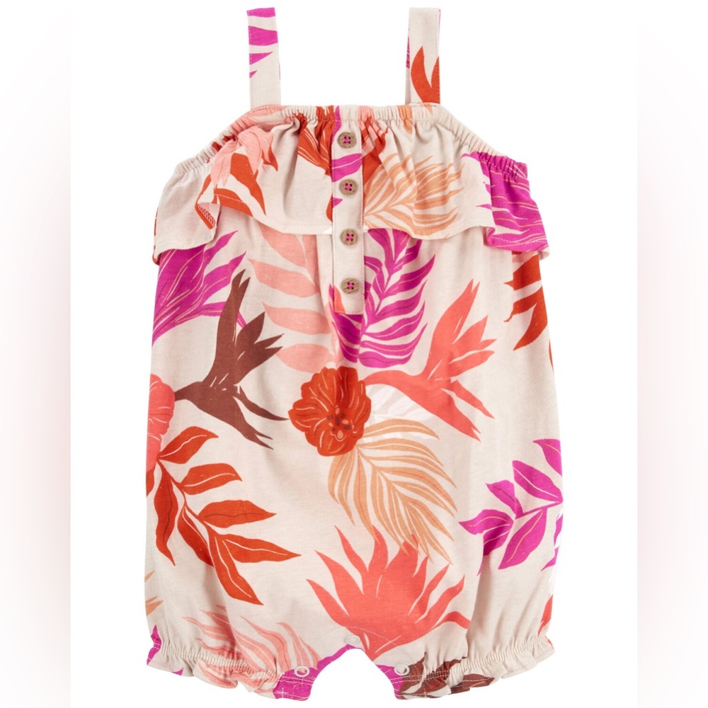 NWT CARTERS One Piece Shorties Romper Tropical Floral Pink Newborn NB Summer